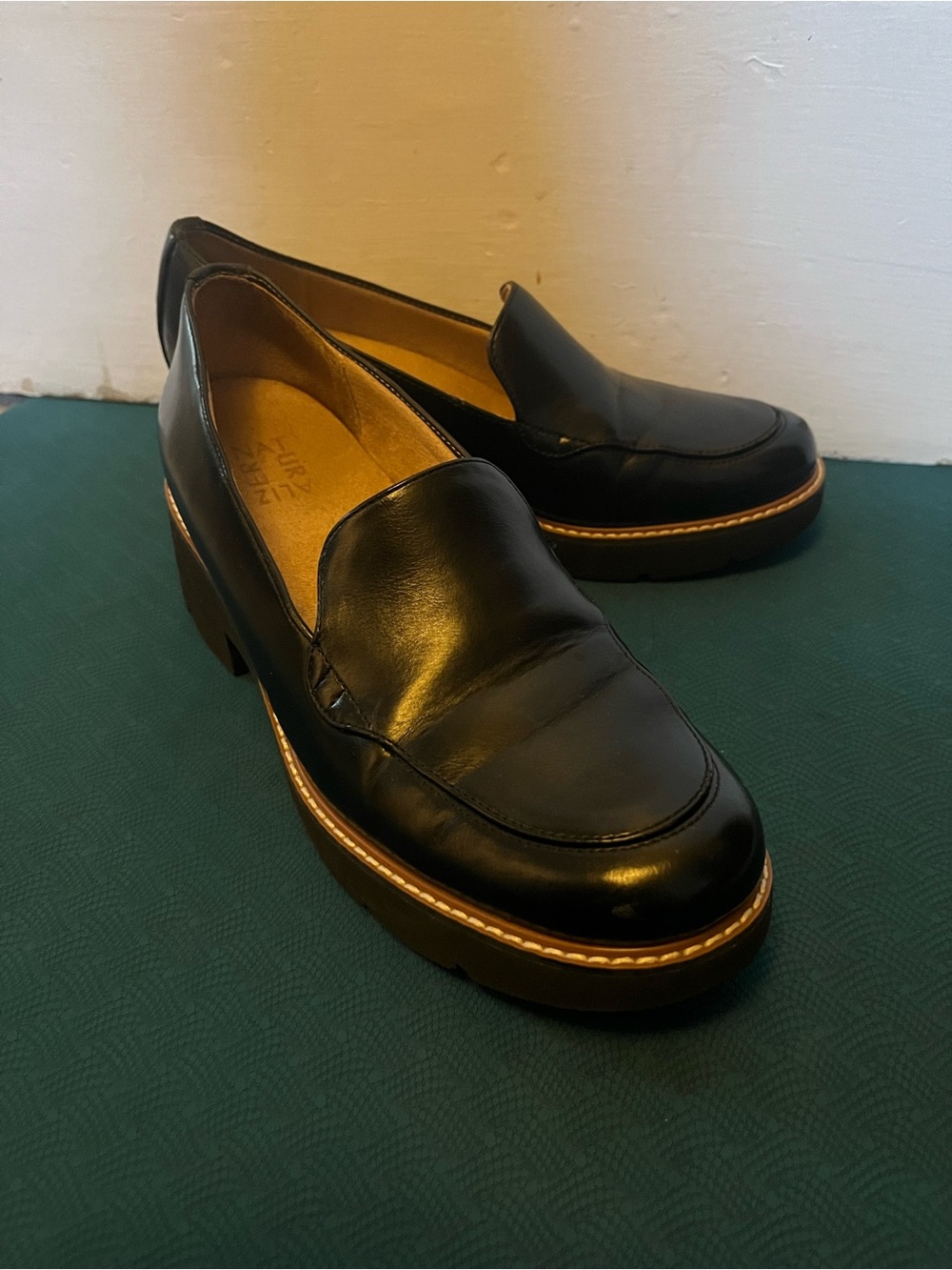 Naturalizer Black Leather Slip-On Loafers with Tan Welt
